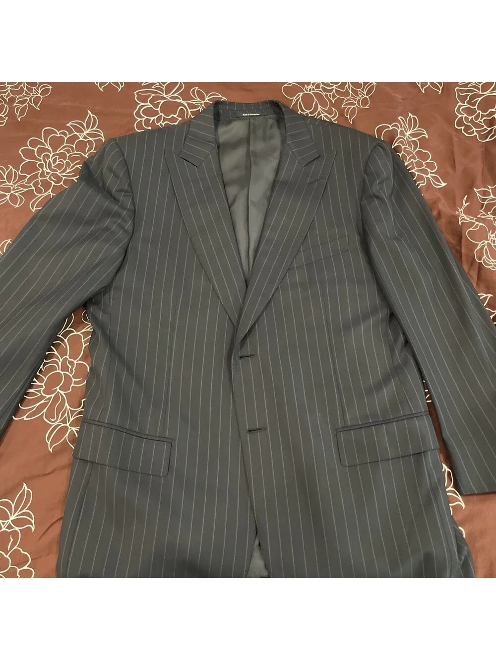 ERMENEGILDO ZEGNA MENS SUIT JACKET BLAZER 44R BLUE WITH PINSTRIPES WOOL SILK